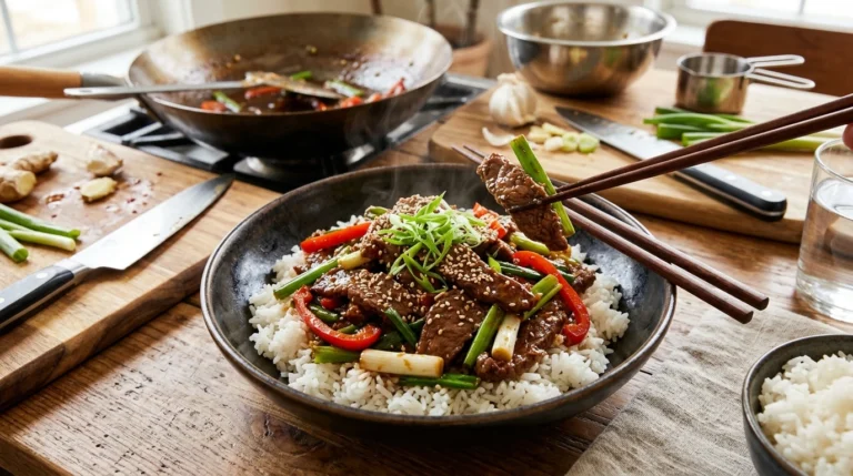 thin sliced beef mongolian stir fry